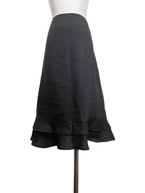 🖤 H&M,Black 100% Ramie Tiered Ruffle Midi Skirt